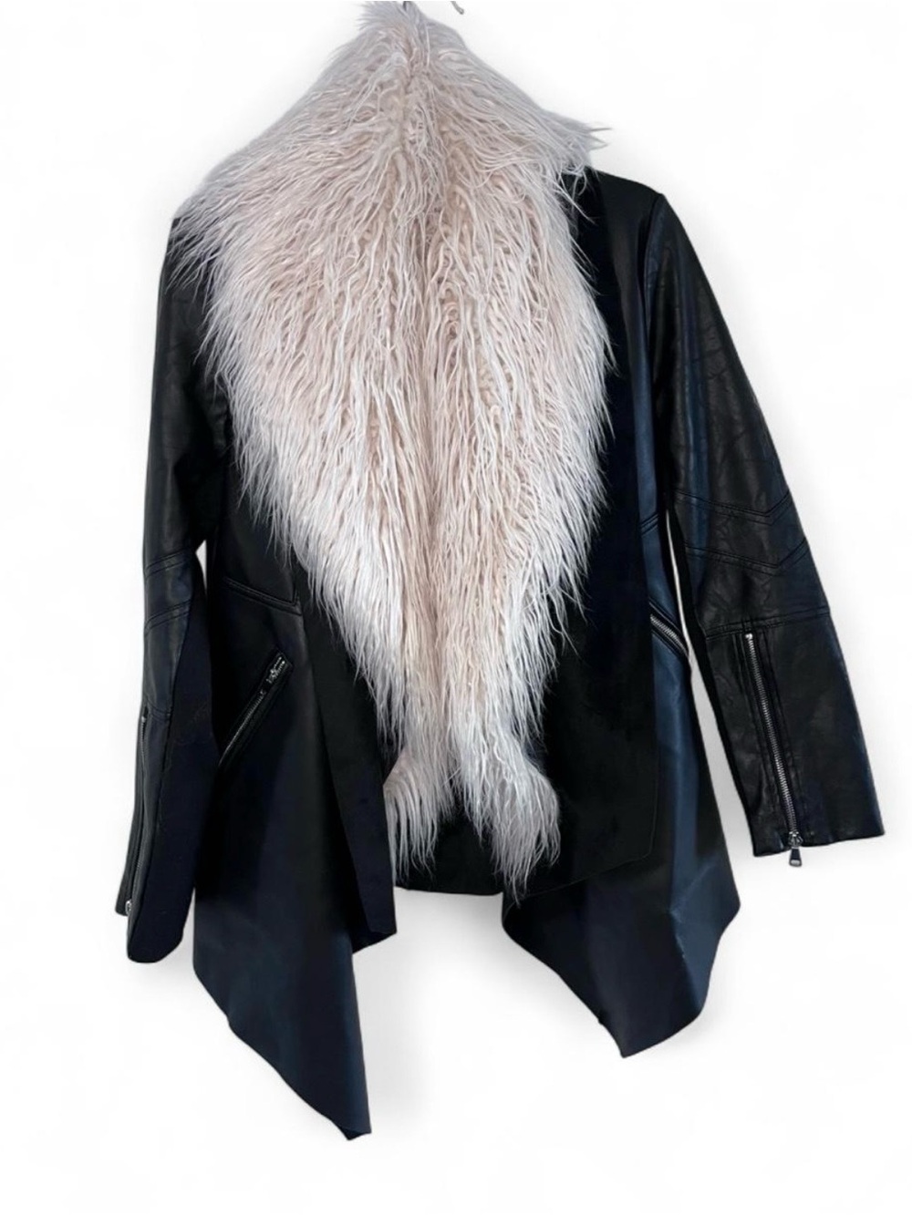 The Limited Faux Leather Jacket Black Faux Fur Collar Western Biker Style XS